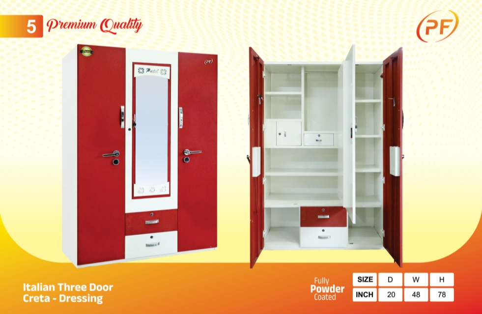 Front view of 3-door cupboard 